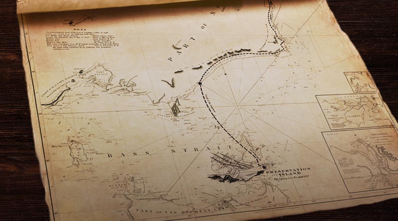 Mapa del trayecto del Sydney Cove