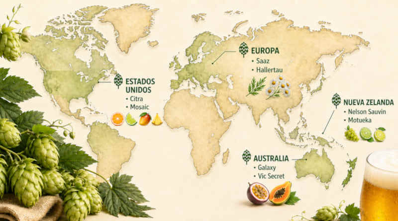 El mapa del lúpulo - guía variedades de lúpulo - Bodecall Cervezas Artesanas