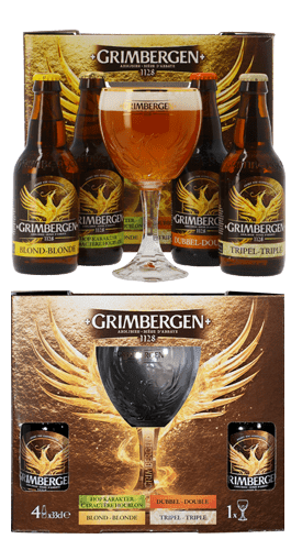 Pack cervezas regalo Grimbergen 4 Cervezas 1 Vaso